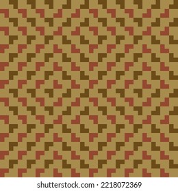 Vector geometric seamless pattern. Ethnic tribal style ornament. Abstract graphic background with squares. Simple embroidery texture. Plaid pattern. Red and brown color. Repeat retro vintage design