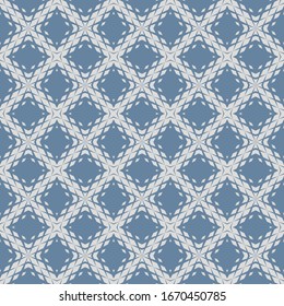 Vector geometric seamless pattern with fading rhombuses, diamonds, grid, repeat tiles. Halftone gradient transition effect. Blue and gray background. Modern abstract ornament. Repeat geo texture
