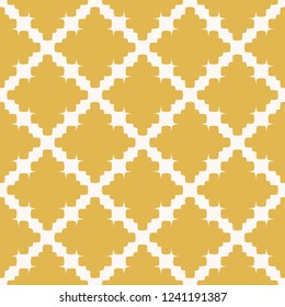 Vector geometric seamless pattern with flower silhouettes, diamond shapes. Stylish yellow and white colored texture. Abstract ornamental background. Repeating design for decor, textile, wallpapers