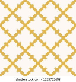 Vector geometric seamless pattern with flower silhouettes, curved shapes, grid, net, mesh, lattice. Stylish yellow and white texture. Abstract ornamental background. Repeat design for decor, fabric