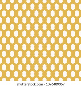 Vector geometric seamless pattern with golden grid, mesh, lattice, fabric, small curved shapes. Elegant graphic ornament. Luxury abstract background texture. Design for decoration, textile, curtains