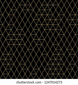 Vector Geometric Seamless Pattern. Golden Triangles on Dark Background. Minimalist Abstract Modern Texture