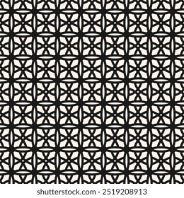 Vector geometric seamless pattern in gothic style. Abstract  monochrome ornament texture with flower shapes, crosses, circle, lattice, grid, net. Black and white geo background with medieval motifs