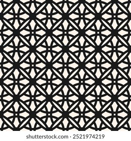 Vector geometric seamless pattern in gothic style. Monochrome abstract ornament texture with flower shapes, crosses, circle, lattice, grid. Simple black and white geo background with medieval motifs