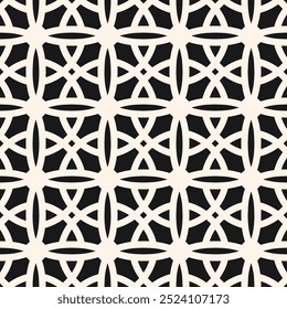 Vector geometric seamless pattern in gothic style. Abstract monochrome ornament texture with flower shapes, crosses, circle, lattice, tiles. Simple black and white background with medieval motifs