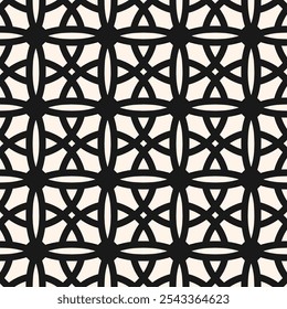 Vektorgeometrisches nahtloses Muster im gotischen Stil. Abstrakte monochrome Ornament Textur mit Blumen Formen, Kreuze, Kreis, Gitter, Gitter. Einfacher schwarz-weißer Geohintergrund mit mittelalterlichen Motiven