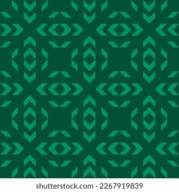 Vector geometric seamless pattern. Green abstract graphic background. Simple minimal folk style texture. Ethnic tribal style ornament. Repeat retro vintage geo design for decor, textile, print, wrap