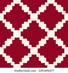 Vector geometric seamless pattern with grid, mesh, net, repeat tiles. Abstract dark red and white ornament texture. Traditional ethnic motif. Simple minimal background. Design for decor, fabric, plaid