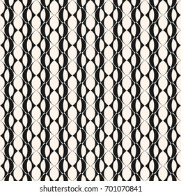 Vector geometric seamless pattern with grid, lattice, rounded geometrical shapes, ovals. Abstract black & white mesh texture. Repeat monochrome background. Design for decor, fabric, prints, textile