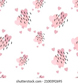 vector geometric seamless pattern of hearts and arrows on white isolated background