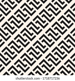 Vector geometric seamless pattern with lines, meanders, chain, diagonal grid. Traditional grecian motif ornament. Abstract black and white texture. Simple monochrome background. Repeat tileable design