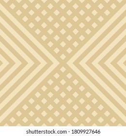 Vector geometric seamless pattern with lines, squares, tiles, grid, rhombuses, diamonds. Abstract golden graphic texture. Simple gold background. Retro vintage style. Repeat design for tileable print