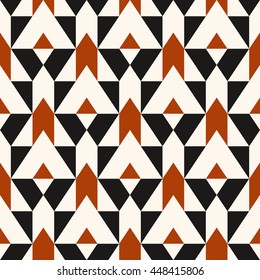Vector geometric seamless pattern with lines and mosaic tiles in sophisticated grey, brown, black color. Modern bold print with diamond shape for fall winter fashion. Abstract tech op art background