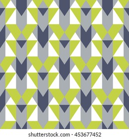 Vector Geometric Seamless Pattern With Lines And Mosaic Tiles In Blue, Grey, Olive Green, Pastel Color. Modern Bold Print With Diamond Shape For Fall Winter Fashion. Abstract Tech Op Art Background