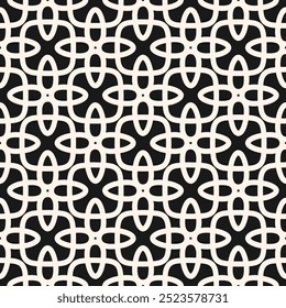 Vector geometric seamless pattern with medieval motifs. Abstract ornament texture in gothic style. Simple background with cross shapes, floral silhouettes, lattice, grid. Repeat black and white design