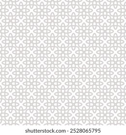 Vector geometric seamless pattern with medieval motifs. Abstract gray and white ornament texture in gothic style. Simple background with cross shapes, floral silhouettes, lattice, grid. Repeat design