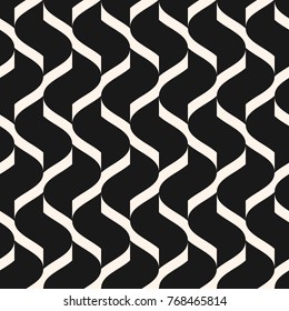 Vector geometric seamless pattern with mesh, grid, lattice, net. Abstract black and white texture with curved lines. Optical illusion effect of 3d volumetric surface. Repeat tileable design element