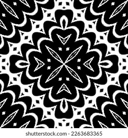 Vector geometric seamless pattern. Minimal ornamental background with abstract shapes. Black and white texture. Simple abstract ornament background. Dark repeat design for decor, fabric, cloth.