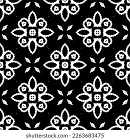 Vector geometric seamless pattern. Minimal ornamental background with abstract shapes. Black and white texture. Simple abstract ornament background. Dark repeat design for decor, fabric, cloth.