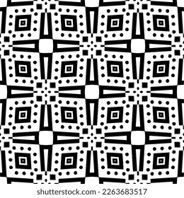 Vector geometric seamless pattern. Minimal ornamental background with abstract shapes. Black and white texture. Simple abstract ornament background. Dark repeat design for decor, fabric, cloth.