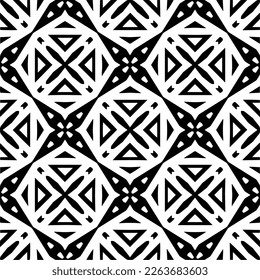 Vector geometric seamless pattern. Minimal ornamental background with abstract shapes. Black and white texture. Simple abstract ornament background. Dark repeat design for decor, fabric, cloth.
