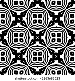 Vector geometric seamless pattern. Minimal ornamental background with abstract shapes. Black and white texture. Simple abstract ornament background. Dark repeat design for decor, fabric, cloth.