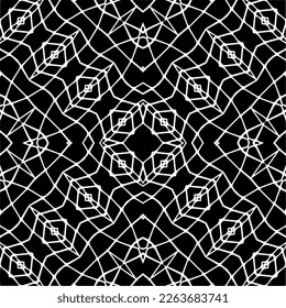 Vector geometric seamless pattern. Minimal ornamental background with abstract shapes. Black and white texture. Simple abstract ornament background. Dark repeat design for decor, fabric, cloth.