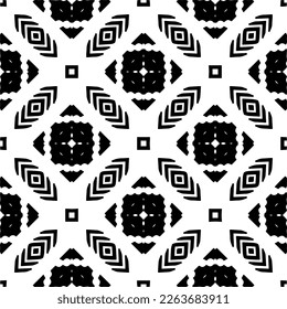 Vector geometric seamless pattern. Minimal ornamental background with abstract shapes. Black and white texture. Simple abstract ornament background. Dark repeat design for decor, fabric, cloth.