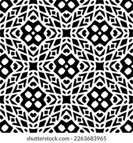Vector geometric seamless pattern. Minimal ornamental background with abstract shapes. Black and white texture. Simple abstract ornament background. Dark repeat design for decor, fabric, cloth.