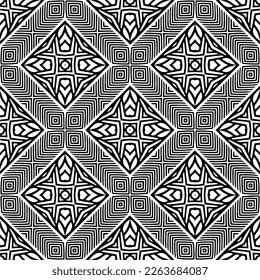 Vector geometric seamless pattern. Minimal ornamental background with abstract shapes. Black and white texture. Simple abstract ornament background. Dark repeat design for decor, fabric, cloth.