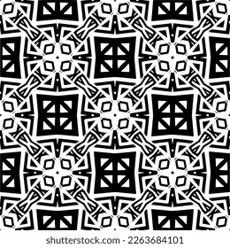 Vector geometric seamless pattern. Minimal ornamental background with abstract shapes. Black and white texture. Simple abstract ornament background. Dark repeat design for decor, fabric, cloth.