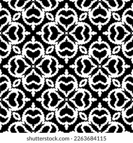 Vector geometric seamless pattern. Minimal ornamental background with abstract shapes. Black and white texture. Simple abstract ornament background. Dark repeat design for decor, fabric, cloth.