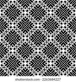 Vector geometric seamless pattern. Minimal ornamental background with abstract shapes. Black and white texture. Simple abstract ornament background. Dark repeat design for decor, fabric, cloth.