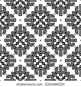 Vector geometric seamless pattern. Minimal ornamental background with abstract shapes. Black and white texture. Simple abstract ornament background. Dark repeat design for decor, fabric, cloth.