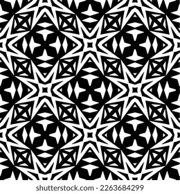 Vector geometric seamless pattern. Minimal ornamental background with abstract shapes. Black and white texture. Simple abstract ornament background. Dark repeat design for decor, fabric, cloth.