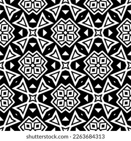 Vector geometric seamless pattern. Minimal ornamental background with abstract shapes. Black and white texture. Simple abstract ornament background. Dark repeat design for decor, fabric, cloth.