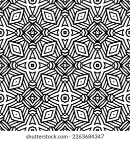 Vector geometric seamless pattern. Minimal ornamental background with abstract shapes. Black and white texture. Simple abstract ornament background. Dark repeat design for decor, fabric, cloth.