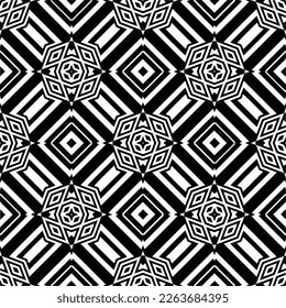 Vector geometric seamless pattern. Minimal ornamental background with abstract shapes. Black and white texture. Simple abstract ornament background. Dark repeat design for decor, fabric, cloth.