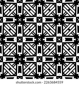 Vector geometric seamless pattern. Minimal ornamental background with abstract shapes. Black and white texture. Simple abstract ornament background. Dark repeat design for decor, fabric, cloth.