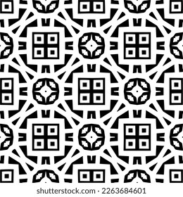 Vector geometric seamless pattern. Minimal ornamental background with abstract shapes. Black and white texture. Simple abstract ornament background. Dark repeat design for decor, fabric, cloth.
