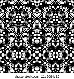 Vector geometric seamless pattern. Minimal ornamental background with abstract shapes. Black and white texture. Simple abstract ornament background. Dark repeat design for decor, fabric, cloth.