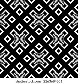 Vector geometric seamless pattern. Minimal ornamental background with abstract shapes. Black and white texture. Simple abstract ornament background. Dark repeat design for decor, fabric, cloth.