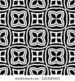 Vector geometric seamless pattern. Minimal ornamental background with abstract shapes. Black and white texture. Simple abstract ornament background. Dark repeat design for decor, fabric, cloth.