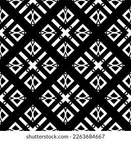 Vector geometric seamless pattern. Minimal ornamental background with abstract shapes. Black and white texture. Simple abstract ornament background. Dark repeat design for decor, fabric, cloth.