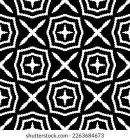 Vector geometric seamless pattern. Minimal ornamental background with abstract shapes. Black and white texture. Simple abstract ornament background. Dark repeat design for decor, fabric, cloth.