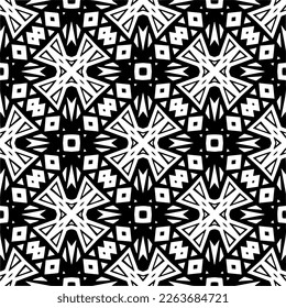 Vector geometric seamless pattern. Minimal ornamental background with abstract shapes. Black and white texture. Simple abstract ornament background. Dark repeat design for decor, fabric, cloth.