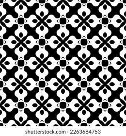 Vector geometric seamless pattern. Minimal ornamental background with abstract shapes. Black and white texture. Simple abstract ornament background. Dark repeat design for decor, fabric, cloth.