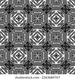 Vector geometric seamless pattern. Minimal ornamental background with abstract shapes. Black and white texture. Simple abstract ornament background. Dark repeat design for decor, fabric, cloth.