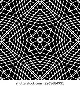 Vector geometric seamless pattern. Minimal ornamental background with abstract shapes. Black and white texture. Simple abstract ornament background. Dark repeat design for decor, fabric, cloth.