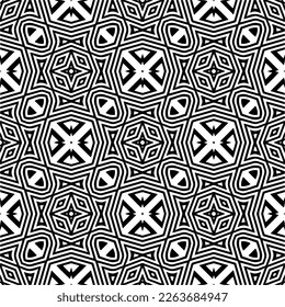 Vector geometric seamless pattern. Minimal ornamental background with abstract shapes. Black and white texture. Simple abstract ornament background. Dark repeat design for decor, fabric, cloth.
